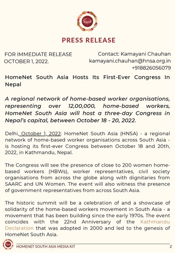 Press Release - HNSA Congress, Delhi