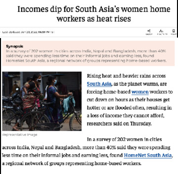 Incomes dip for South Asia's women home workers as heat rises